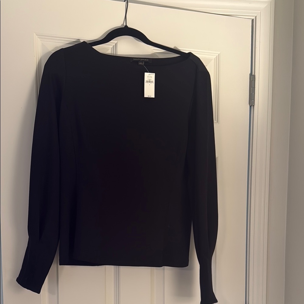 Banana Republic Black Long Sleeve Boatneck Blouse